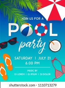 Top view of summer elements illustration for banner, poster, flyer, party invitation template
