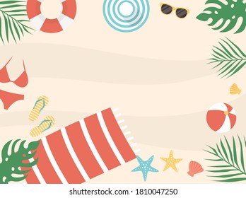 top view of summer holiday background. hello beach vacation. copy space for text input. vector illustration in flat style modern design. 