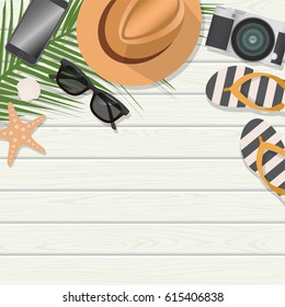 Top view of summer holidays concept illustration border with copy space