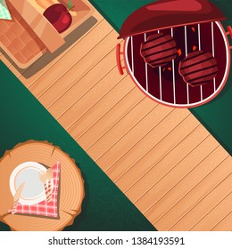 top view summer picnic design. can be use for greeting and invitation card. background , backdrop. vector illustration - Vector