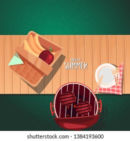 top view summer picnic design. can be use for greeting and invitation card. background , backdrop. vector illustration - Vector