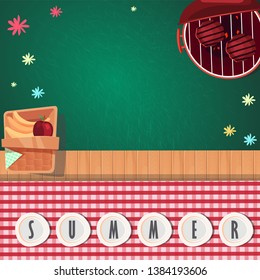 top view summer picnic design. can be use for greeting and invitation card. background , backdrop. vector illustration - Vector