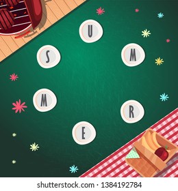 top view summer poster design. can be use for greeting and invitation card. background , backdrop. vector illustration - Vector