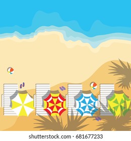 top view of summer vacation with beach items and wave. vector illustration