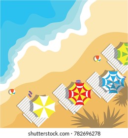 top view of summer vacation with beach items and wave. vector illustration