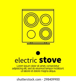 Top view surface of electric stove. Vector kitchen element. Black on yellow background.