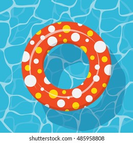 Top view Swim ring icon on the blue water background.