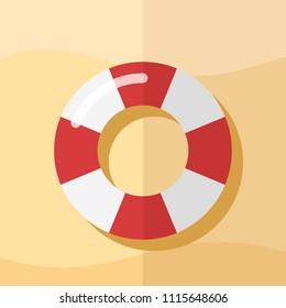 Top view of Swim Tube on sand. Paper art style, For Summer Icon, Background Design.