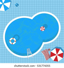 Top view of swimming pool with clean water, Summer time concept.