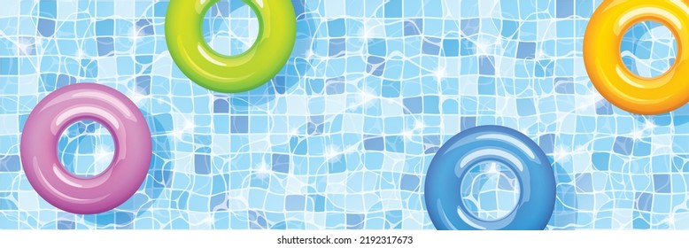 Top view swimming pool and colorful swim ring