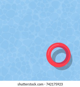 Top view of swimming pool with floating red swim ring.Summer rest illustration.
