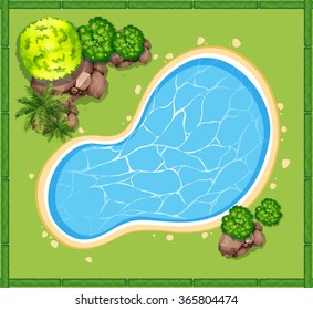 Top View Of Swimming Pool In The Garden Illustration