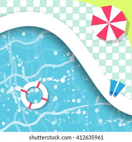 Top View Swimming pool. Rest time. Summer. Water beach vacation. Pool with clear water. Vector design illustration