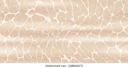 Piscina con vista superior, sin fisuras, con reflejos de luz solar, olas, sombras y ondas cáusticas. Textura de superficie de agua beige. Fondo vectorial.