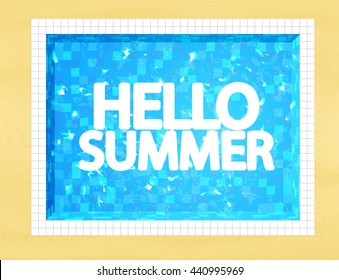 Top view of swimming pool and yellow sand. Detailed Vector Illustration.
