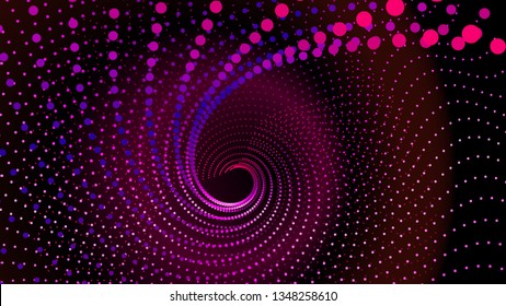 Giro de la vista superior desde puntos en profundidad de perspectiva. Estructura de matriz de 3d mar.Fondo de tecnología vectorial. Colorido embudo de espacio infinito para impresión o diseño web.