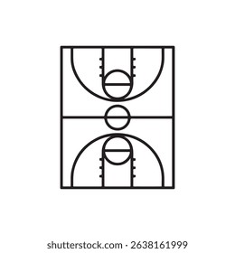 Top view of symmetrical basketball court illustration with clear court lines.