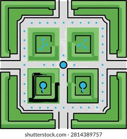 Top View Symmetrical Garden Vector Map Illustration