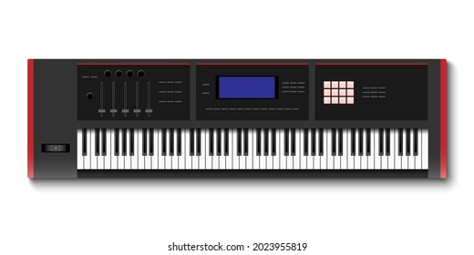 Top view of synthesizer keyboard isolated on white background, vector illustration
