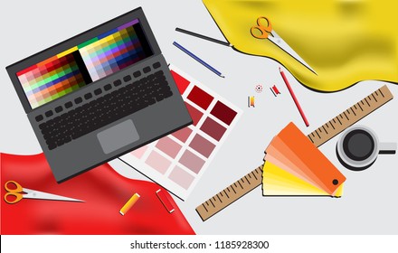 Top view table designer. vector illustration.