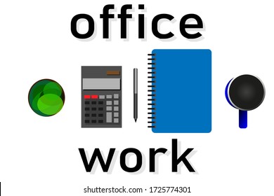 Top view of table working and working desk and free space for text with accessory on the table, laptop, notebook, phone, camera, pen, coffee cup, glasses, flowerpot, wallet, flash drive, tablet