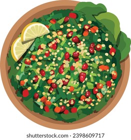 Top View Tabouleh , Tabouli ,  Herb and Bulgar Salad. Middle Eastern Food Illustration Vector.