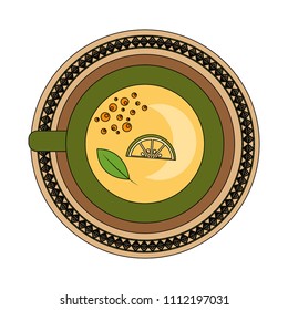 top view tea cup slice lemon beverage