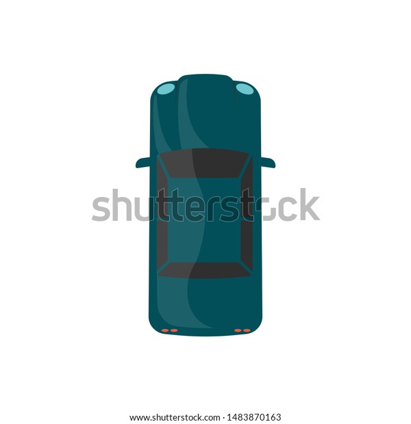 Top view of teal green\
automobile car cartoon flat vector illustration isolated on white\
background. City transport or vehicle element for computer games\
and mobile apps.