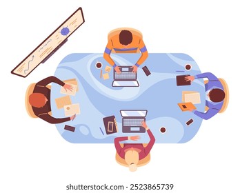 Equipes de visualização superior trabalhando. Colaboração e foco durante uma reunião em equipe Configurando para aprimorar o compromisso e a produtividade
