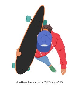 Top View Of A Teenage Woman Character Confidently Walking With A Skateboard Casually Resting On Her Shoulder, Showcasing Her Independent And Adventurous Spirit. Cartoon People Vector Illustration