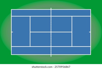 Top view tennis court ground with blue and green grass texture and frame