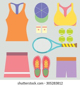 Top View Tennis Women's Gears Vector Illustration