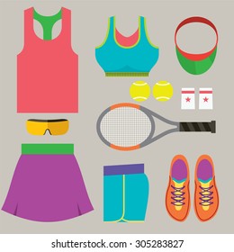 Top View Tennis Women's Gears Vector Illustration