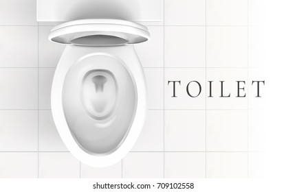 Top view of toilet bowl and bathroom floor with white tile in 3d illustration