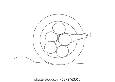 Top view of traditional Taiwanese food. Dongzhi festival one-line drawing