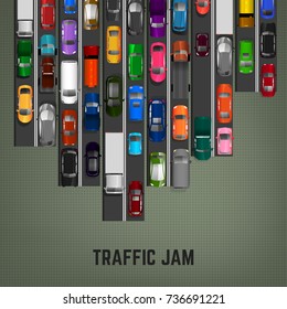 Top view traffic jam concept. Editable vector illustration in modern flat style. Automotive collection. Abstract transport problem background.
