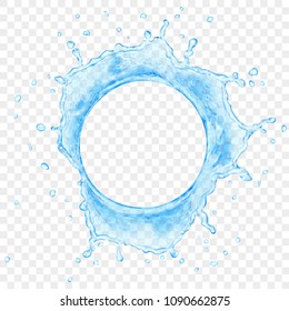 Top view of translucent water crown with drops in light blue colors, isolated on transparent background. Transparency only in vector file