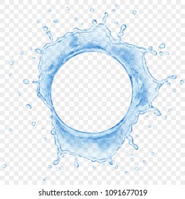 Top view of translucent water crown with drops in blue colors, isolated on transparent background. Transparency only in vector file