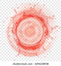 Top view of translucent water crown with drops in red colors, isolated on transparent background. Transparency only in vector format