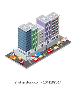 Top view transport of the road on the city street building, cityscape with junction traffic car. Transportation vector illustration of way map with asphalt highway