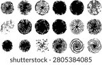 Top view tree canopy set, grunge landscape symbols and architectural vegetation elements for urban planning and garden design