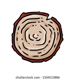 Top view tree stump cartoon icon. Isolated tree trunk cut symbol