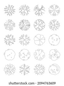 Top view tree vector set isolated on white background.