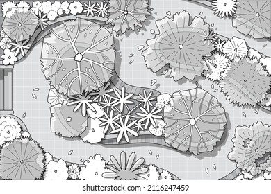 top view tree vector set for architectural and landscape design with garden site.