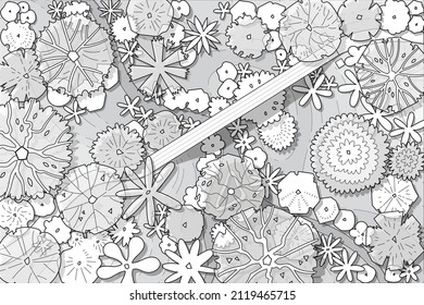 top view tree vector set for architectural and landscape design with garden site.
