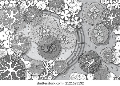 top view tree vector set for architectural and landscape design with garden site.