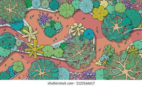 top view tree vector set for architectural and landscape design with garden site.