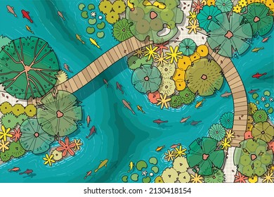 top view tree vector set for architectural and landscape design with garden site.