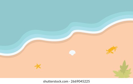 Top View Tropical Summer Beach Background in Cartoon Design Concept. Isolated Vector Illustration.