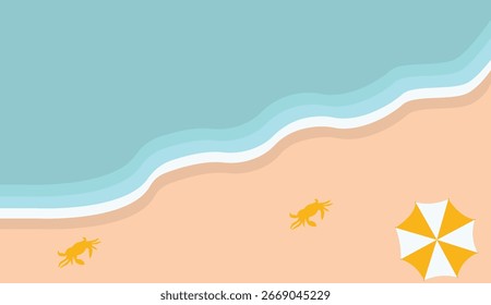 Top View Tropical Summer Beach Background in Cartoon Design Concept. Isolated Vector Illustration.
